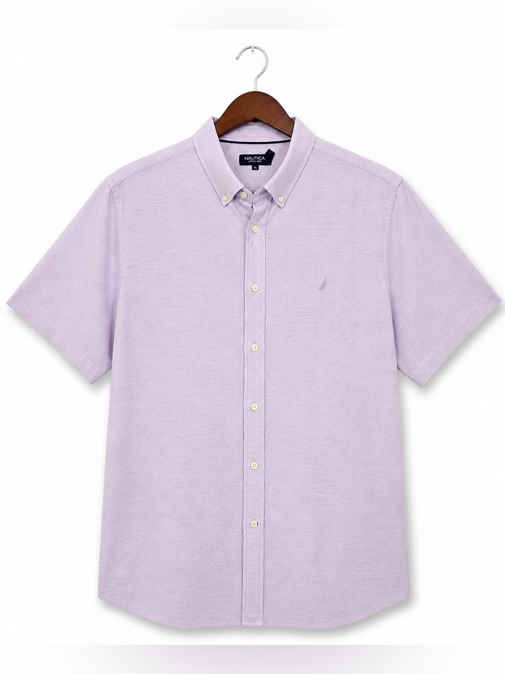 Nautica Men’s XL Purple Linen Blend Button Down Short Sleeve Lightweight Summer